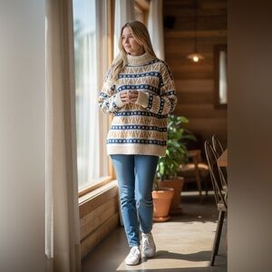 Handmade 100% Wool Patterned Turtleneck Sweater